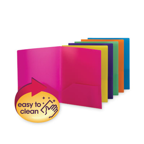 Poly Two-Pocket Folders, 100-Sheet Capacity, 11 x 8.5, Assorted, 6/Pack