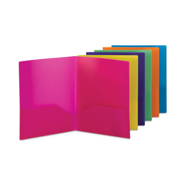 Poly Two-Pocket Folders, Accommodates (100) 11 x 8.5 Sheets, Assorted Colors, 6/Pack