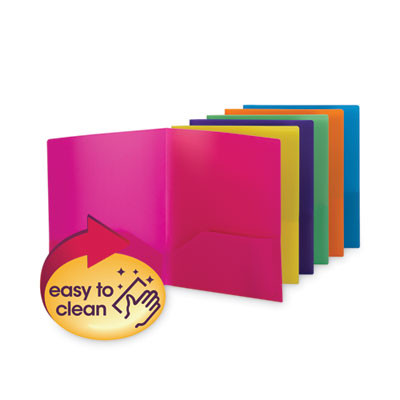 Poly Two-Pocket Folders, Accommodates (100) 11 x 8.5 Sheets, Assorted Colors, 6/Pack