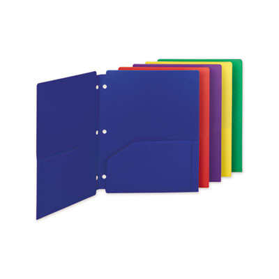 Poly Snap-In Two-Pocket Folder, Side: 3-Hole Punched, Accommodates (50) 11 x 8.5 Sheets, Assorted Colors, 10/Pack