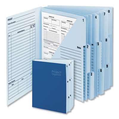 10-Pocket Project Organizer With Indexed Tabs (1-10), 10 Sections, Unpunched, 1/3-Cut Tabs, Letter Size, Lake Blue/Navy Blue