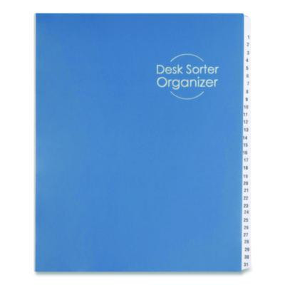 Deluxe Expandable Indexed Desk File/Sorter, 31 Dividers, Date Index, Letter Size, Dark Blue Cover