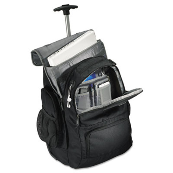 Rolling Backpack, Fits Devices Up To 15.6", Polyester, 14 x 8 x 21, Black/Charcoal