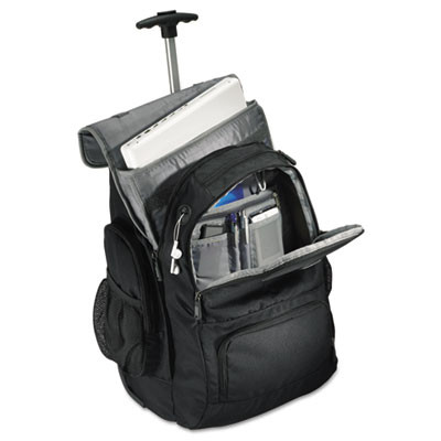Rolling Backpack, Fits Devices Up To 15.6", Polyester, 14 x 8 x 21, Black/Charcoal