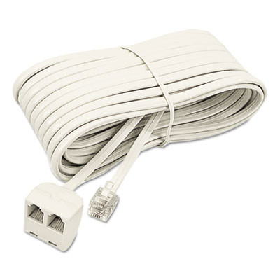 Telephone Extension Cord, Plug/Dual Jack, 25 Ft, Ivory
