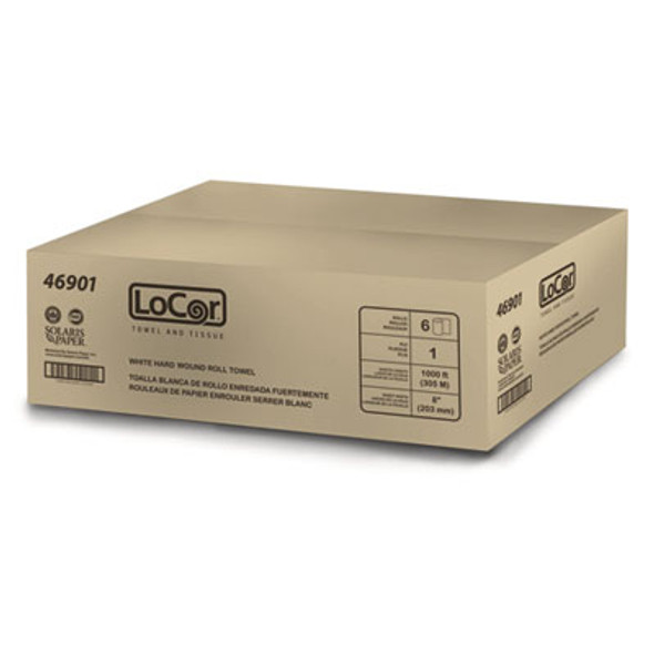 Hard Wound Roll Towel, 1-Ply, 8" x 1,000 Ft, White, 6 Rolls/Carton