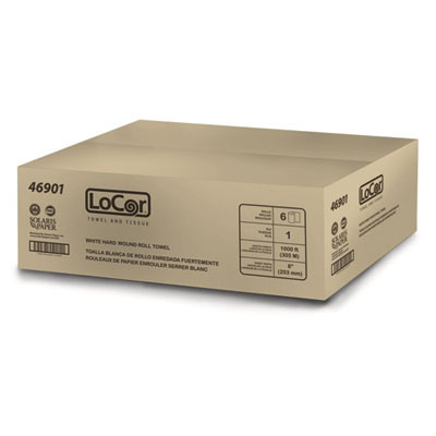 Hard Wound Roll Towel, 1-Ply, 8" x 1,000 Ft, White, 6 Rolls/Carton