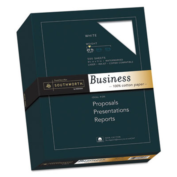 100% Cotton Business Paper, 95 Bright, 20 Lb Bond Weight, 8.5 x 11, White, 500/Ream