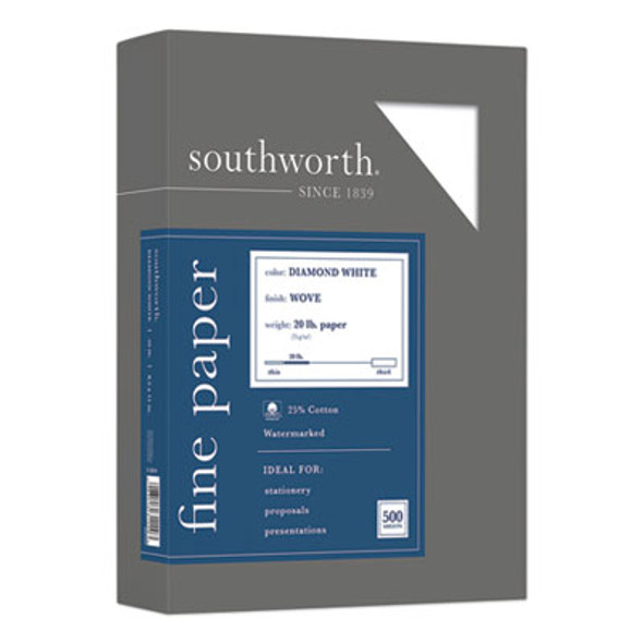 25% Cotton Diamond White Business Paper, 95 Bright, 20 Lb Bond Weight, 8.5 x 11, 500/Ream