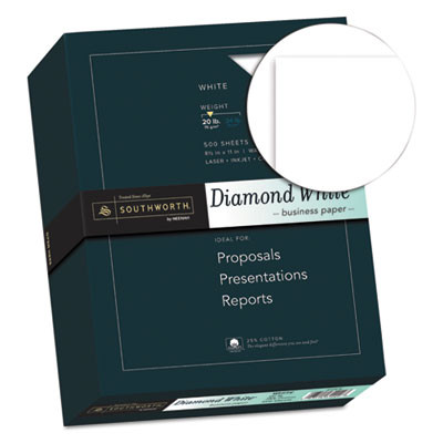 25% Cotton Diamond White Business Paper, 95 Bright, 20 Lb Bond Weight, 8.5 x 11, 500/Ream