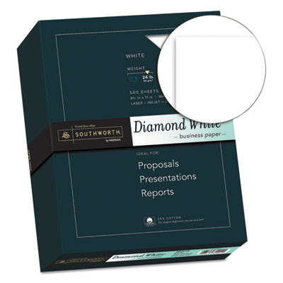 25% Cotton Diamond White Business Paper, 95 Bright, 24 Lb Bond Weight, 8.5 x 11, 500/Ream