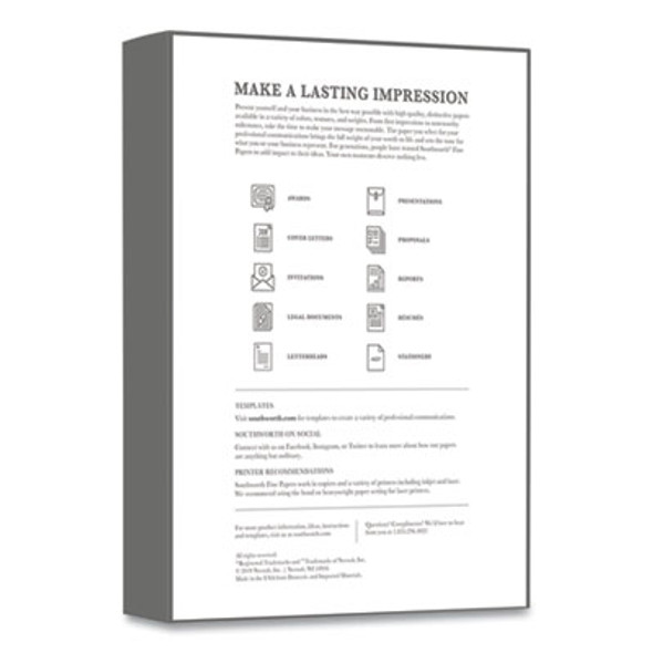 25% Cotton Business Paper, 95 Bright, 20 Lb Bond Weight, 8.5 x 11, White, 500 Sheets/Ream