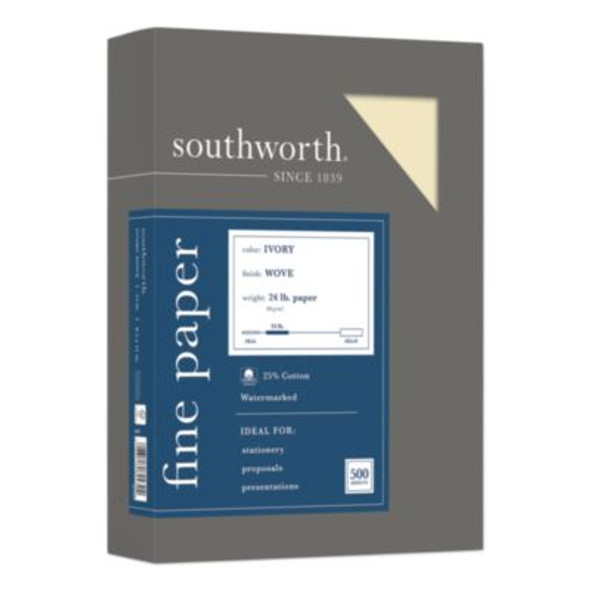 25% Cotton Business Paper, 95 Bright, 24 Lb Bond Weight, 8.5 x 11, Ivory, 500 Sheets/Ream
