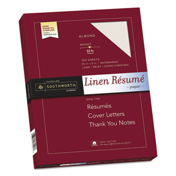 100% Cotton Premium Weight Linen Resume Paper, 32 Lb Bond Weight, 8.5 x 11, Almond, 100/Pack