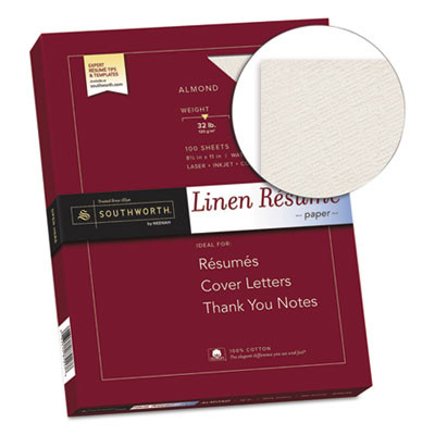 100% Cotton Premium Weight Linen Resume Paper, 32 Lb Bond Weight, 8.5 x 11, Almond, 100/Pack