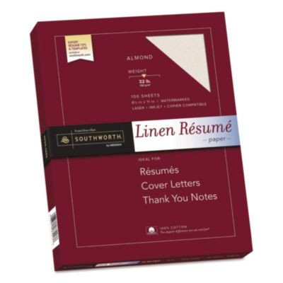 100% Cotton Premium Weight Linen Resume Paper, 32 Lb Bond Weight, 8.5 x 11, Almond, 100/Pack