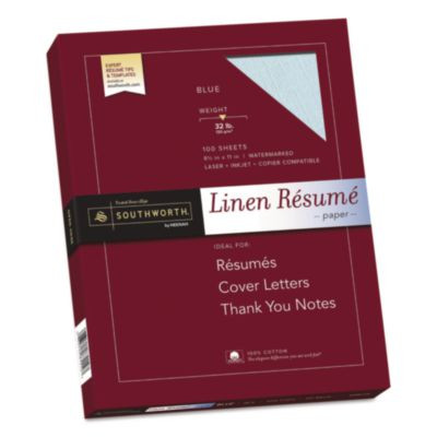 100% Cotton Premium Weight Linen Resume Paper, 32 Lb Bond Weight, 8.5 x 11, Blue, 100/Pack