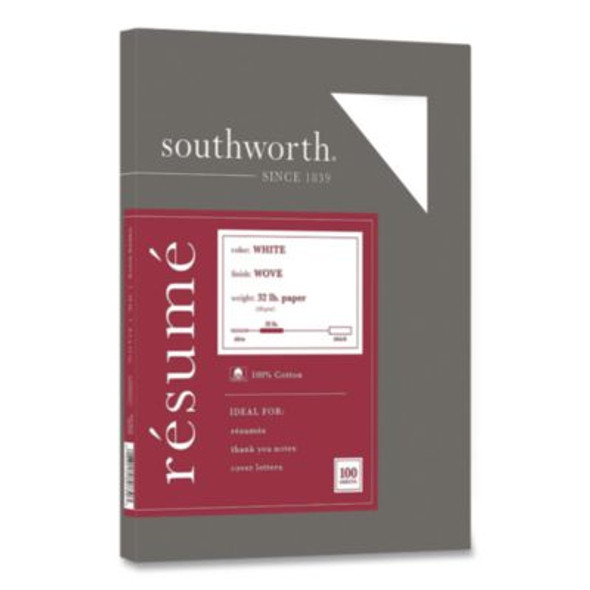 100% Cotton Resume Paper, 95 Bright, 32 Lb Bond Weight, 8.5 x 11, White, 100/Pack