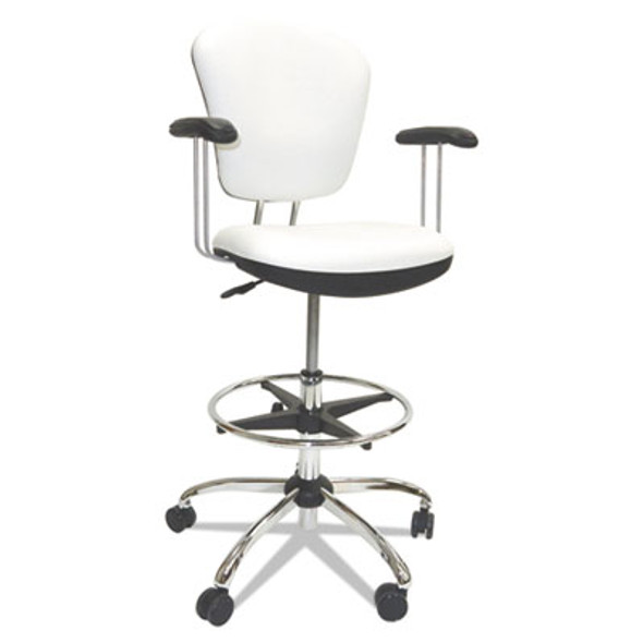 Lab And Healthcare Seating, Supports Up To 300 Lb, 21" To 28" Seat Height, White Seat/Back, Chrome Base