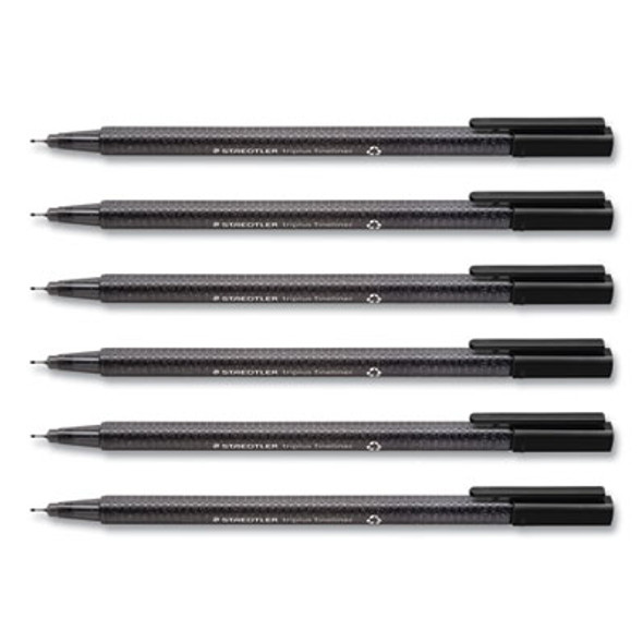 Triplus Fineliner Porous Point Pen, Stick, Fine 0.3 Mm, Black Ink, Clear Barrel, 6/Pack