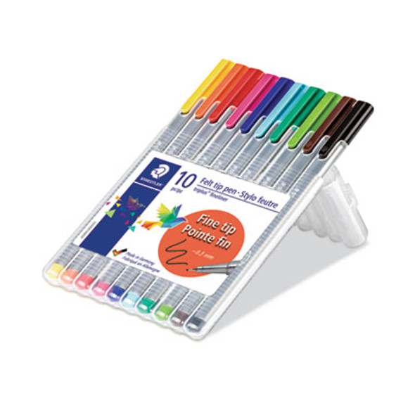 Triplus Fineliner Porous Point Pen, Stick, Extra-Fine 0.3 Mm, Assorted Ink And Barrel Colors, 10/Pack
