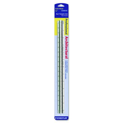 Triangular Scale For Architects, Color-Coded Grooves, 12" Long, Plastic, White, Blister Pack