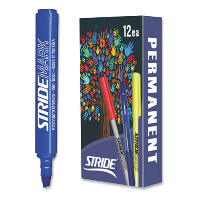 Stridemark Tank Permanent Marker, Broad Chisel Tip, Blue, 12/Pack