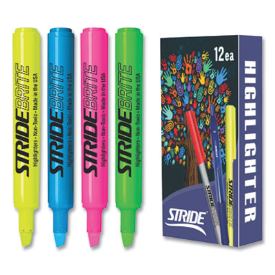 Stridebrite Tank Highlighter, Assorted Ink Colors, Chisel Tip, Assorted Barrel Colors, 12/Pack