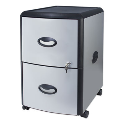 Mobile Filing Cabinet With Metal Siding, 2 Letter-Size File Drawers, Silver/Black, 19" X 15" X 23"