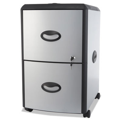 Mobile Filing Cabinet With Metal Siding And Top-Drawer Organizer Tray, 2 Letter File Drawers, Silver/Black, 19" X 15" X 23"