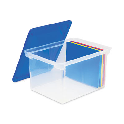 Plastic File Tote, Letter/Legal Files, 18.5" X 14.25" X 10.88", Clear/Blue