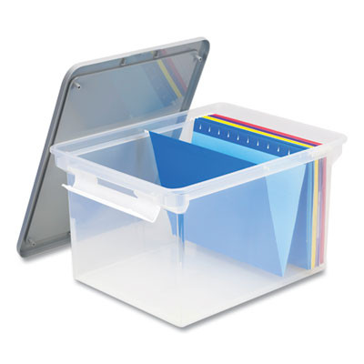 Tote With Locking Handles, Legal/Letter, 13.9" x 18.3" x 10.6", Clear/Silver, 4/Carton