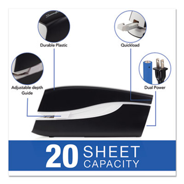 Portable Electric Stapler, 20-Sheet Capacity, Black