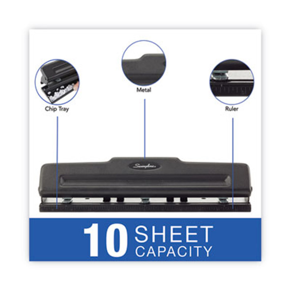 10-Sheet Desktop Light-Duty Two- To Three-Hole Adjustable Punch, 9/32" Holes, Black