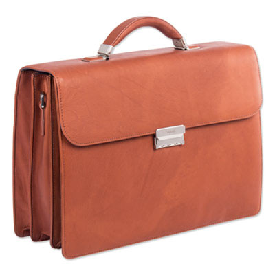 Milestone Briefcase, Fits Devices Up To 15.6", Leather, 5 x 5 x 12, Cognac