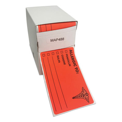 Allergy Warning Labels, Allergic To: Penicilln, Codeine, Sulfa, 2.5 X 4, Fluorescent Red, 100/Roll