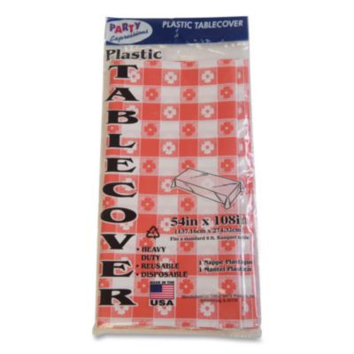 Table Set Rectangular Table Covers, Heavyweight Plastic, 54" X 108", Plaid Red/White, 6/Pack