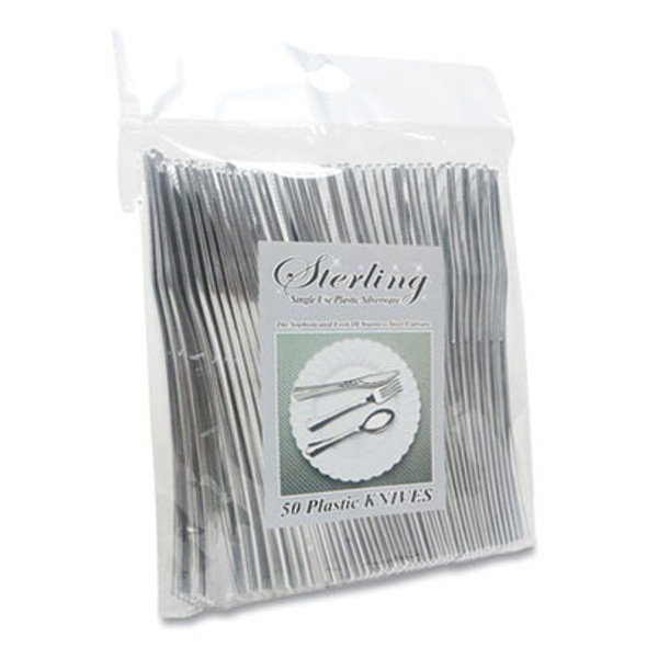 Sterling Heavy-Duty Plastic Cutlery, Heavyweight Knife, Silver, 50/Pack