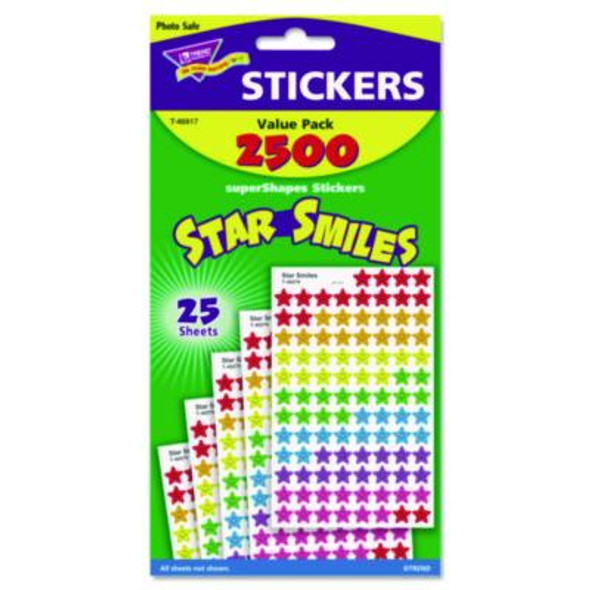 Sticker Assortment Pack, Smiling Star, Assorted Colors, 2,500/Pack