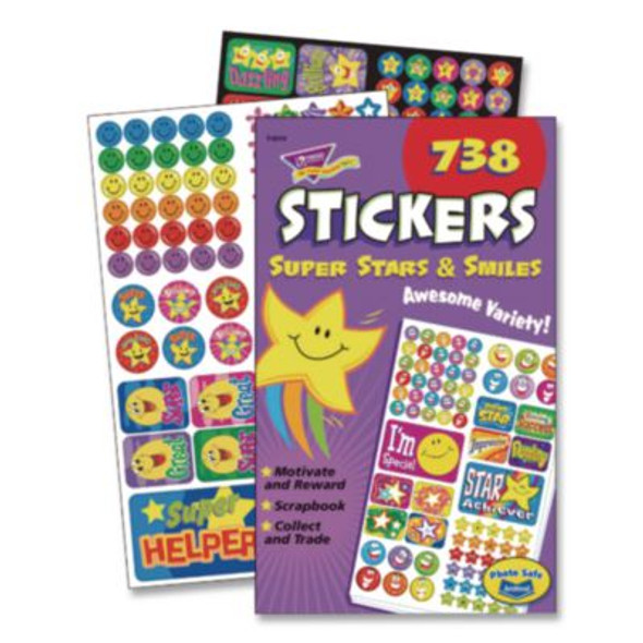 Sticker Assortment Pack, Super Smiles And Stars, Assorted Colors, 738 Stickers/Pad