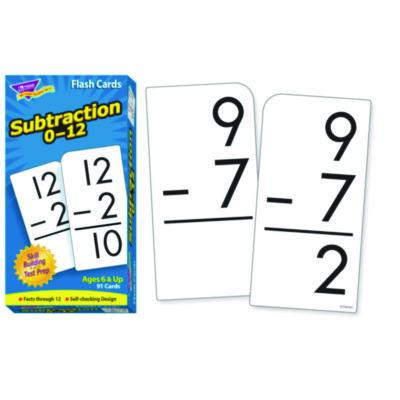 Skill Drill Flash Cards, Subtraction 0 To 12, Grades 1 To 5, 3" x 6", Black And White, 91/Pack