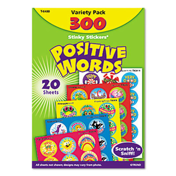 Stinky Stickers Variety Pack, Positive Words, Assorted Colors, 300/Pack