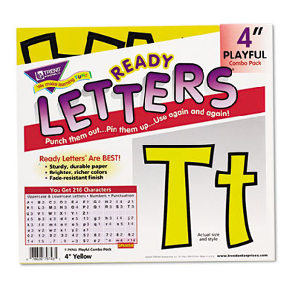 Ready Letters Playful Combo Set, 4" Tall, Yellow Characters, Black Background, 216/Set