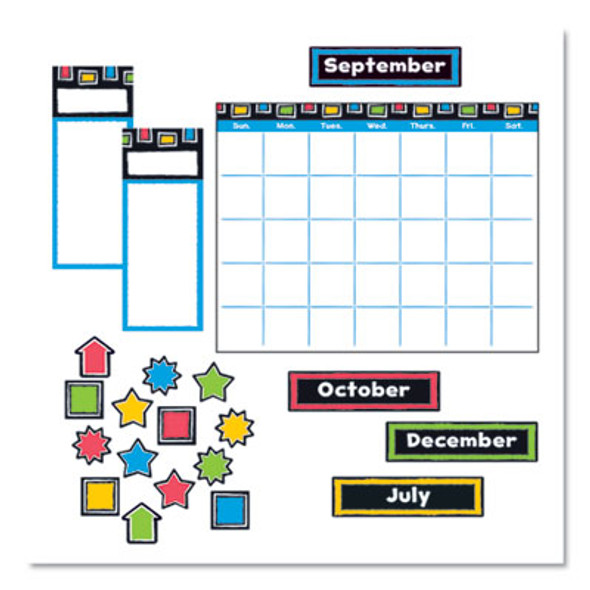 Bold Strokes Wipe-Off Calendar Bulletin Board Set, 30-Piece Set, 12-Month Calendar, 18" x 26.5", Assorted Colors