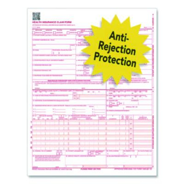 Cms-1500 Health Insurance Claim Form, One-Part (No Copies), 8.5 x 11, 250 Forms Total