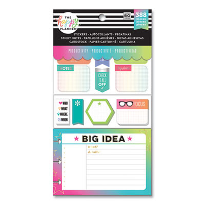 Productivity Multi Accessory Pack, (20) Double Sided Pre-Punched Cards, (20) Half Sheet Stickers, (3) Sticky Note Pads