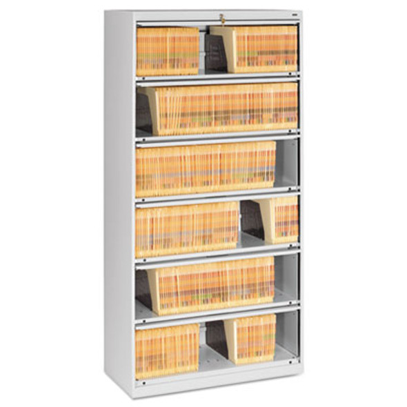 Enclosed Fixed-Shelf Lateral File With Retractable Doors, 6 Legal/Letter Size Shelves, 36" x 16.5" x 75.25", Light Gray