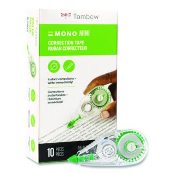 Mono Mini Correction Tape Value Pack, Non-Refillable, 0.17" x 26.25 Ft, White Tape, Clear/Green Dispenser, 10/Pack