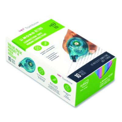Mono Original Correction Tape Value Pack, Non-Refillable, 0.17" x 32.83 Ft, White Tape, Assorted Dispenser Colors, 10/Pack