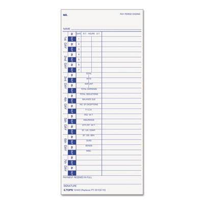 Time Clock Cards, Replacement For 35100-10, One Side, 4 X 9, 100/Pack